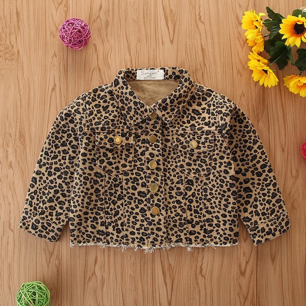 Leopard Denim Lapel Jacket