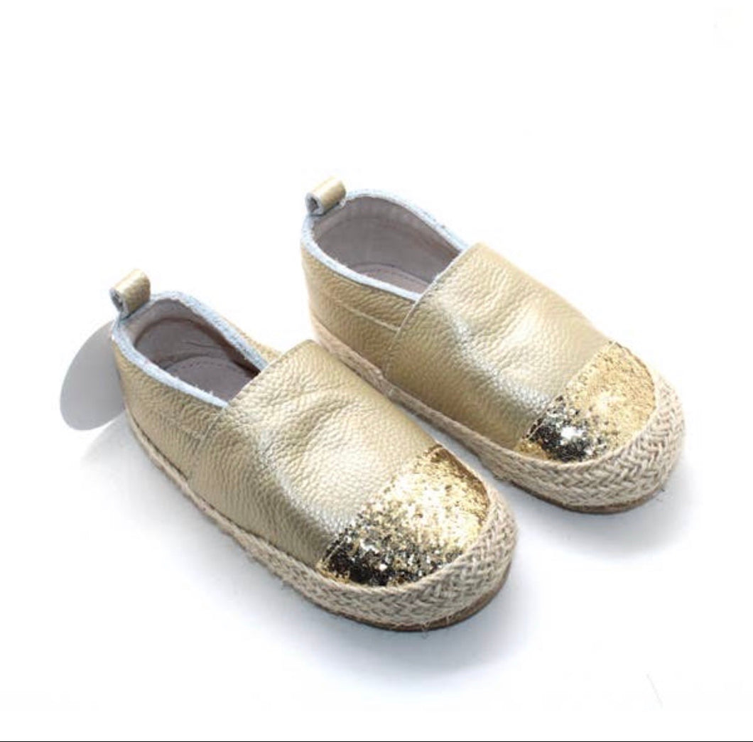 Gold Espadrilles with Gold Glitter Toe